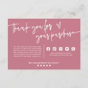 Carte D'accompagnement Boho rose pâle Merci des petites entreprises