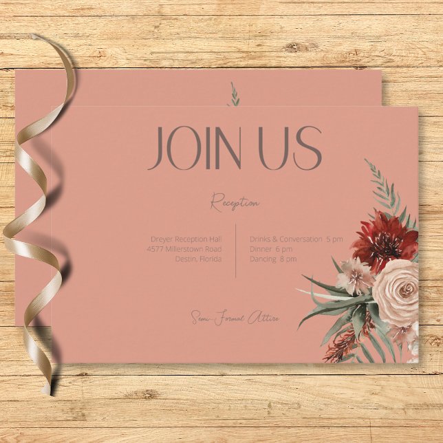 Carte D'accompagnement Boho Rust & Crème Fall Floral Peach Rust Réception (Boho Rust & Cream Fall Floral Peach Rust Reception Enclosure Card)