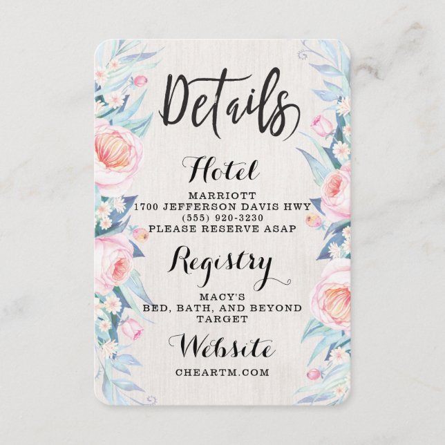 Carte D'accompagnement Boho Rustic Floral Information Card (Devant)