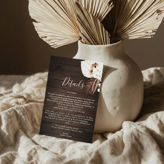 Carte D'accompagnement Boho Rustic Neutral Flowers Détails du Mariage Enc (Créateur téléchargé)