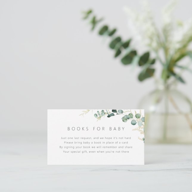 Carte D'accompagnement Boho rustique eucalyptus livre pour bébé (Debout devant)