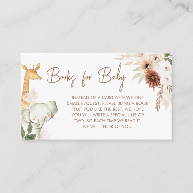 Carte D'accompagnement Boho Safari Animaux Baby showers Livres pour bébé (Devant)