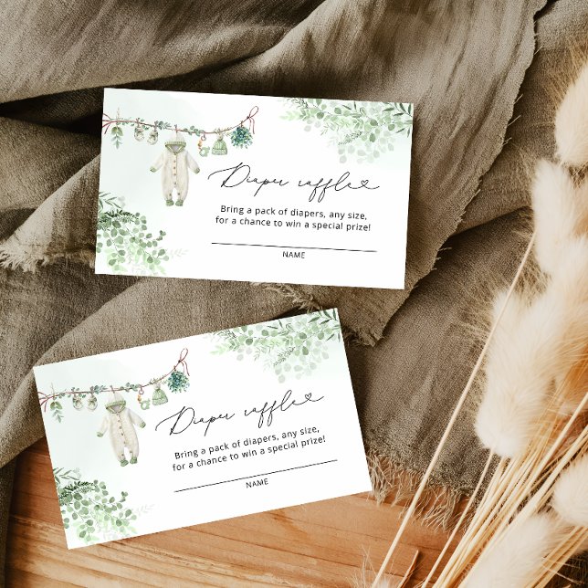 Carte D'accompagnement Boho Sage Green Baby Clothes Line Diaper Raffle (Créateur téléchargé)