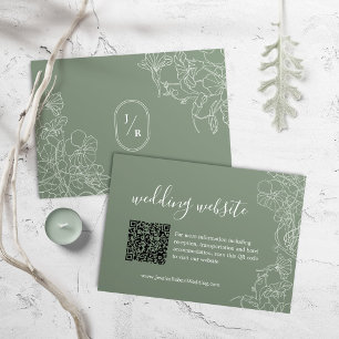 Carte D'accompagnement Boho Sage Green Détails du Mariage QR Code