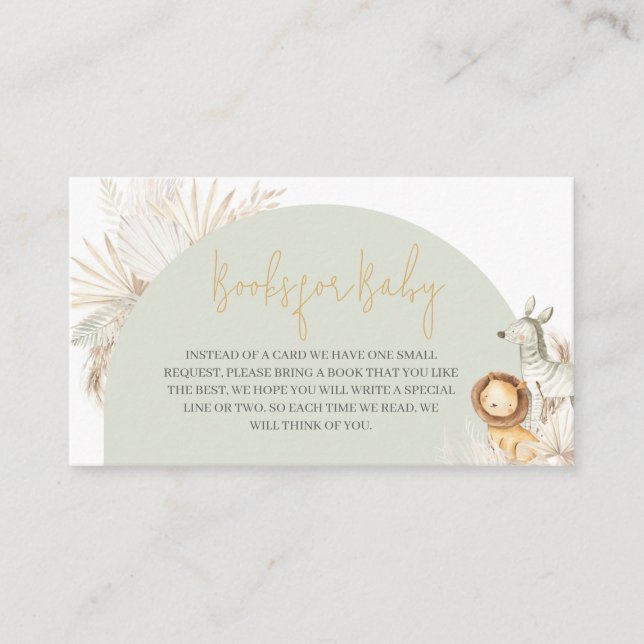 Carte D'accompagnement Boho Sage Green Safari Baby shower Livres pour béb (Devant)