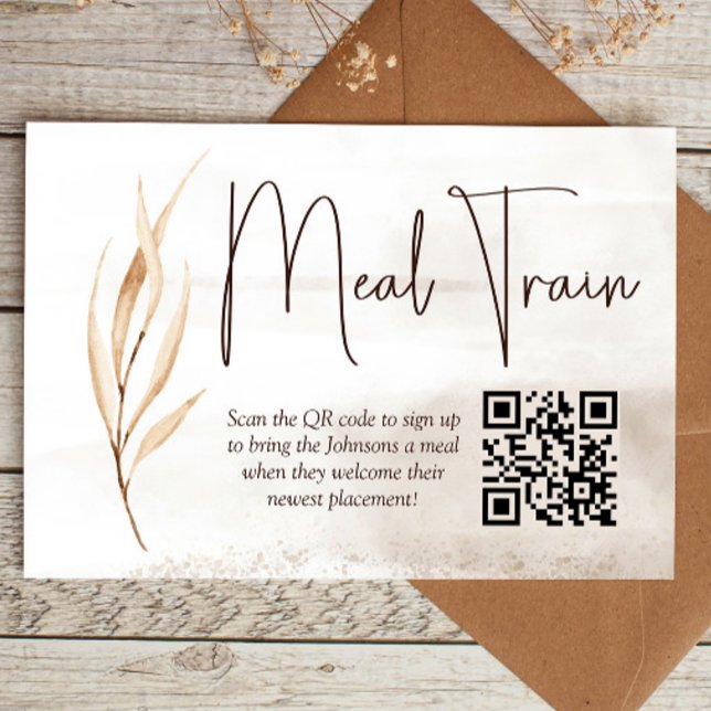 Carte D'accompagnement Boho séché Florals Meal Train S'inscrire (Meal train sign up with QR code)