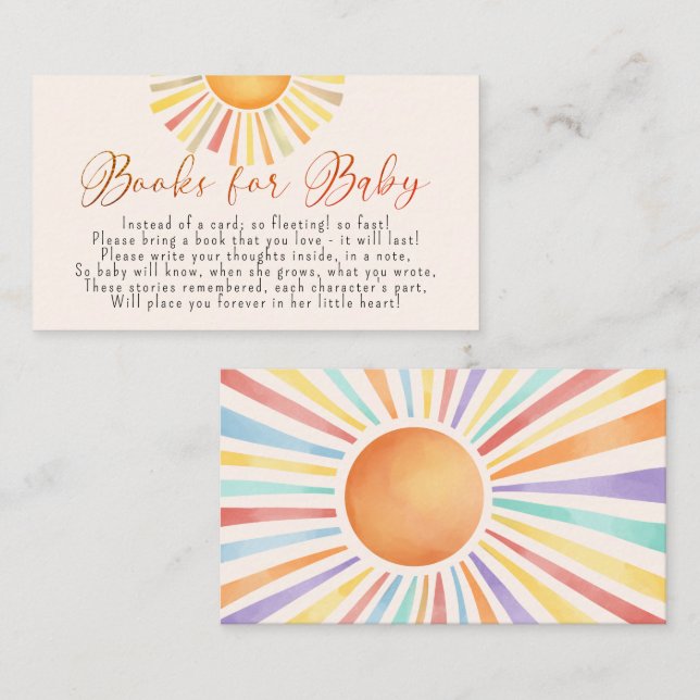 Carte D'accompagnement Boho Sun 'Little Ray of Sunshine' Livres pour bébé (Devant / Derrière)