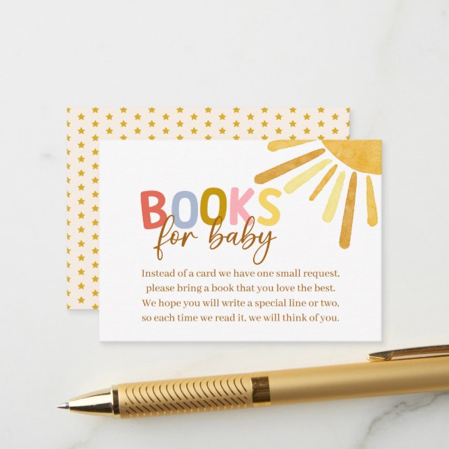 Carte D'accompagnement Boho Sunshine Baby shower jaune (Devant/Arrière en situation)