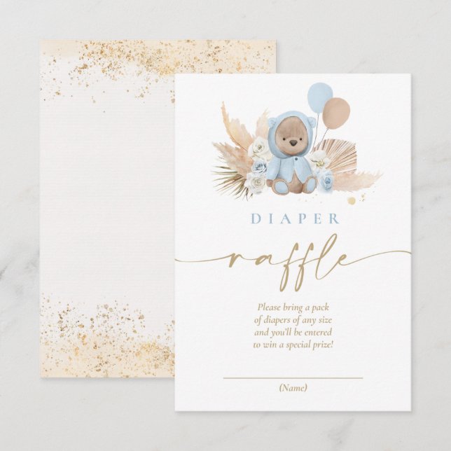 Carte D'accompagnement Boho Teddy Bear Blue Baby shower Déchets Raffin (Devant / Derrière)