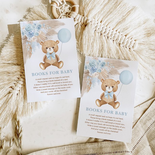 Carte D'accompagnement Boho Teddy Bear Blue Balloon Livres pour Baby Boy (Créateur téléchargé)