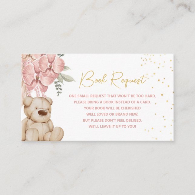 Carte D'accompagnement Boho Teddy Bear Rose et Gold Demande de livre (Devant)