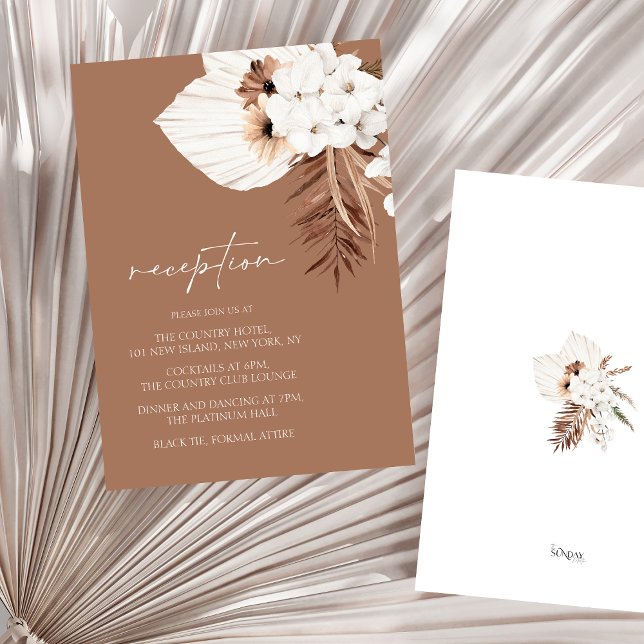 Carte D'accompagnement Boho Terracotta Brown Floral Mariage Réception (Boho Terracotta Brown Floral Wedding Reception Enclosure Card)
