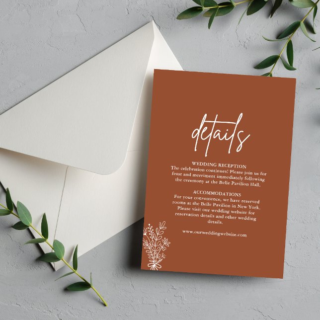 Carte D'accompagnement Boho Terracotta Burnt Orange Détails Mariage (Créateur téléchargé)