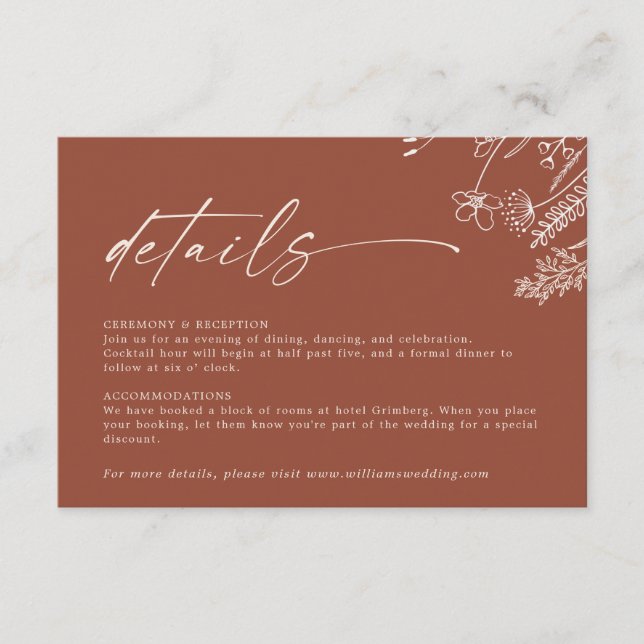 Carte D'accompagnement Boho Terracotta Burnt Orange Details Wedding (Devant)