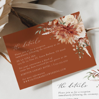 Carte D'accompagnement Boho Terracotta Dahlia Floral Mariage élégant