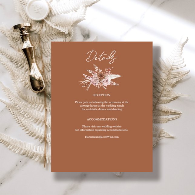 Carte D'accompagnement Boho Terracotta Floral Détails du Mariage (Créateur téléchargé)
