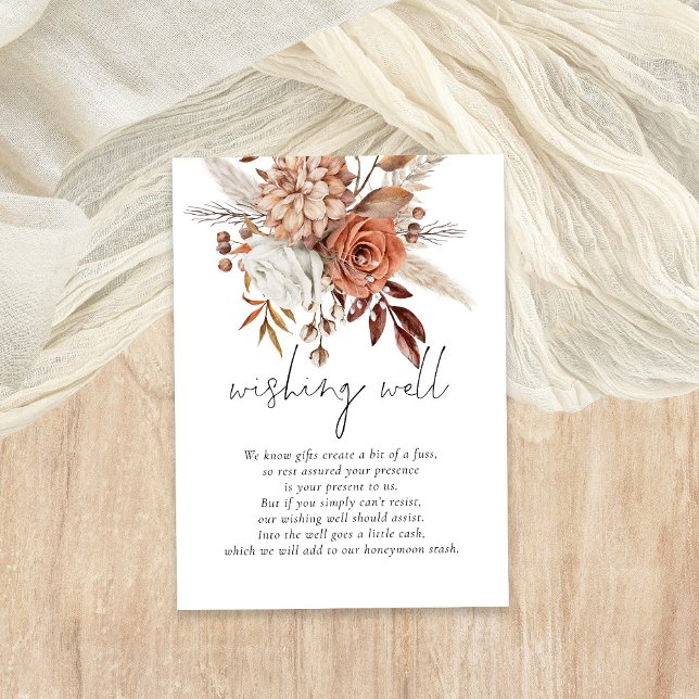Carte D'accompagnement Boho Terracotta Florals Mariage Wishing well (Créateur téléchargé)