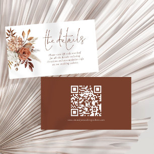 Carte D'accompagnement Boho Terracotta Florals QR Code Détails du Mariage