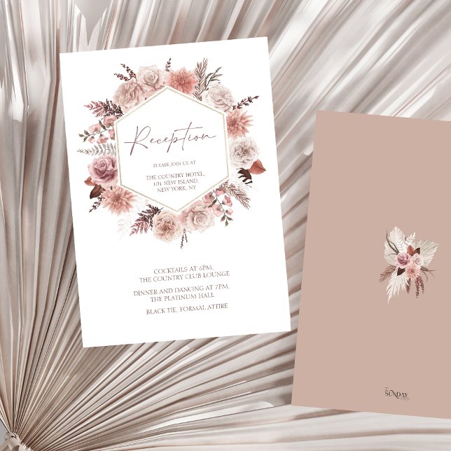 Carte D'accompagnement Boho Terracotta Neutral Floral Mariage (Boho Dusty Pink Floral Wreath Wedding Reception Enclosure Card)