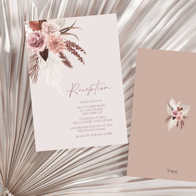 Carte D'accompagnement Boho Terracotta Pampas Grass Mariage Floral (Boho Dusty Pink Dried Flowers Wedding Reception Enclosure Card)