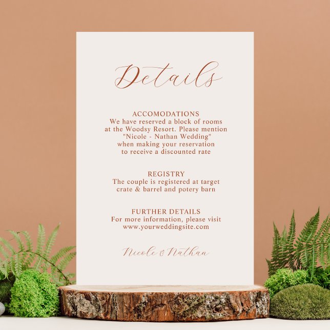 Carte D'accompagnement Boho Terracotta Rust Fleur Mariage | Détails Encl (Créateur téléchargé)