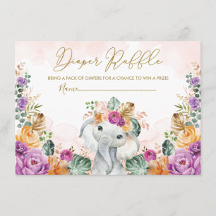 Carte D'accompagnement Boho Tropical Autumn Elephant Baby Diaper Raffle