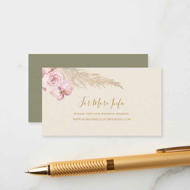 Carte D'accompagnement Boho Tropical Botanical | Site Mariage vert (Devant/Arrière en situation)