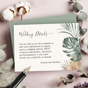 Carte D'accompagnement Boho Tropical Monstera Feuille Détails du Mariage