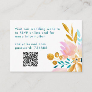 Carte D'accompagnement Boho Turquoise bleu or rose Aquarelle Floral QR Co