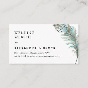 Carte D'accompagnement Boho Turquoise Feather Minimal Détails Mariage Sit