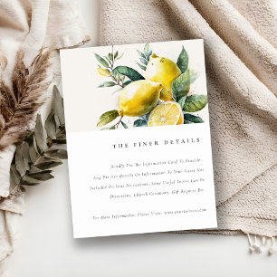 Carte D'accompagnement Boho Watercolor Jaune Lemon Garden Mariage Détail
