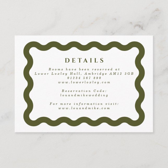 Carte D'accompagnement Boho Wavy Frame Green & White Mariage Détails (Devant)