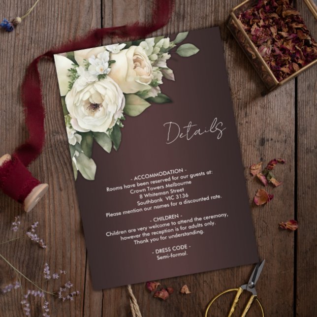 Carte D'accompagnement Boho White Roses et Dark Burgundy Détails du Maria (Créateur téléchargé)