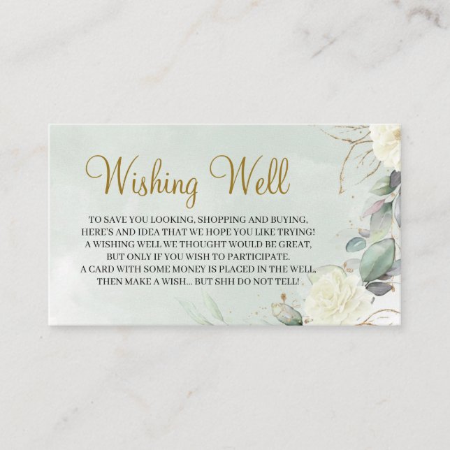 Carte D'accompagnement Boho White Roses Vert Folaige Wishing well (Devant)