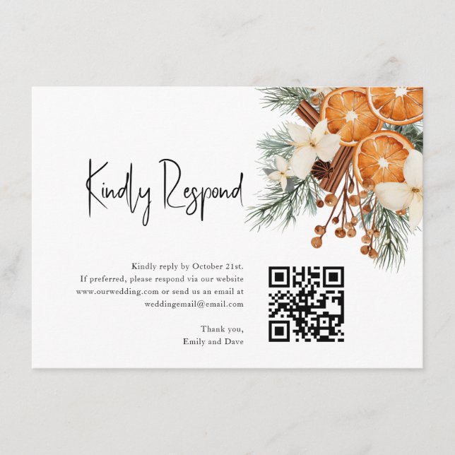 Carte D'accompagnement Boho Winter RSVP Mariage QR CODE (Devant)