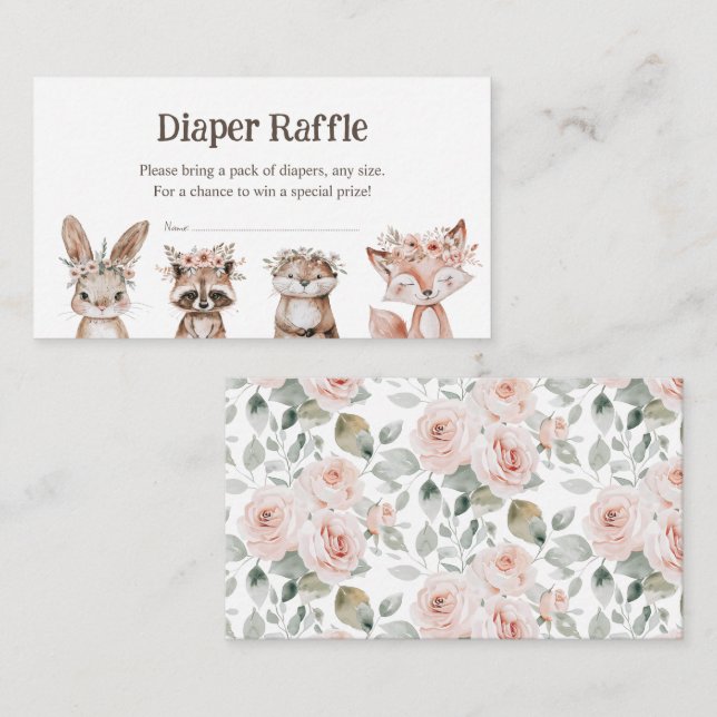 Carte D'accompagnement Boho Woodland Animaux Baby shower Déchets Raffle (Devant / Derrière)