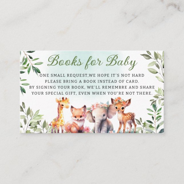 Carte D'accompagnement Boho Woodland Green Animaux Livres pour bébé (Devant)