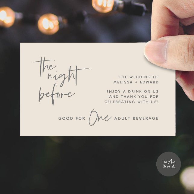 Carte D'accompagnement Boire Billet Adulte Boisson La Nuit Avant La Fête (Drink Ticket Adult Beverage The Night Before Modern Romantic Party Enclosure Card in Cream Grey)