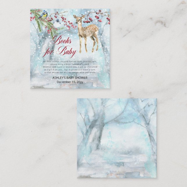 Carte D'accompagnement Bois Animaux Baby shower d'hiver Demande de réserv (Devant / Derrière)