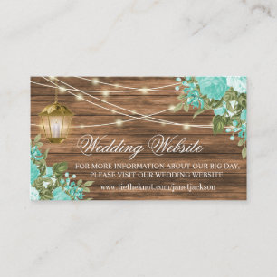 Carte D'accompagnement Bois, Lanterne et Fleurs Turquoises - Site Mariage