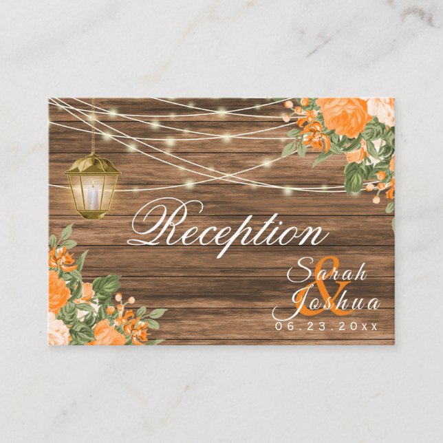 Carte D'accompagnement Bois, lanternes et fleurs orange - Réception (Devant)