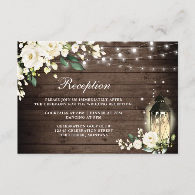 Carte D'accompagnement Bois Rose Florale Lanterne Réception de mariage (Devant)
