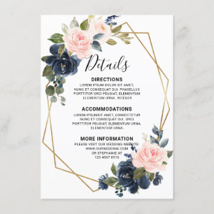 Carte D'accompagnement Bois Rustique Bleu Nuit Rose Pâle Détails Géométri