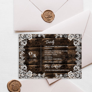 Carte D'accompagnement Bois rustique et dentelle blanche Détails du Maria