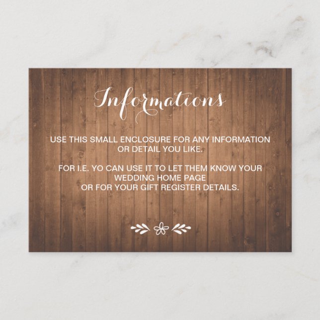 Carte D'accompagnement Bois rustique mariage de la forêt (Devant)