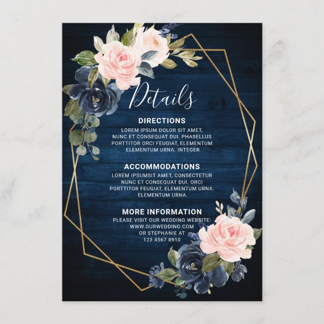 Carte D'accompagnement Bois rustique Marine bleu rose pâle Détails géomét (Devant)