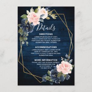Carte D'accompagnement Bois rustique Marine bleu rose pâle Détails géomét