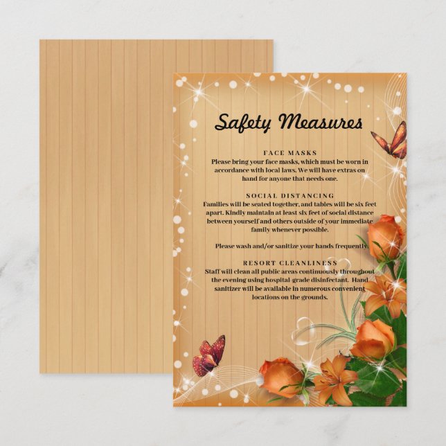 Carte D'accompagnement Bois rustique Orange Floral Papillon Mesures de sé (Devant / Derrière)
