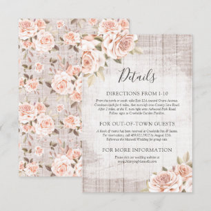 Carte D'accompagnement Bois rustique & Roses romantiques Détails / Direct