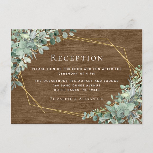 Carte D'accompagnement Bois rustique Verdure Eucalyptus Réception de mari (Devant)